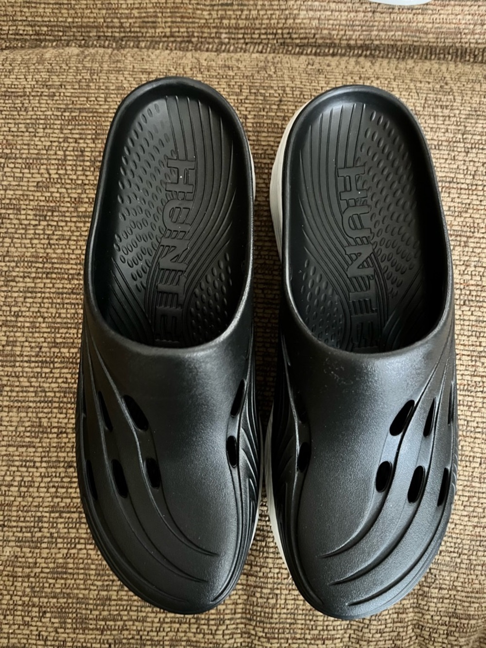 Hunter Black and White Slip-On Geena Clogs